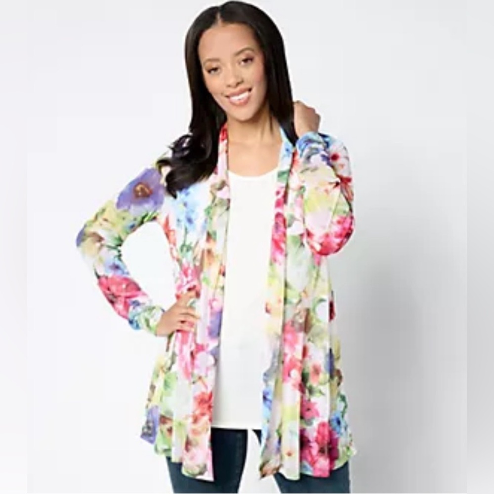 Susan Graver Regular Mesh Cardigan & Liquid Knit Tank Set